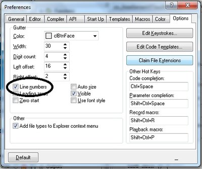 Choose the &quot;Line numbers&quot; option on the Options tab to turn on line numbers in the gutter.